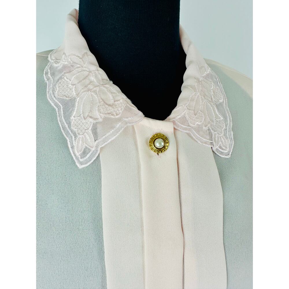 Vintage Sheer Pink Lace Embroidered Collar Shirt Blouse Size 10 Medium Romantic - Picture 3 of 8